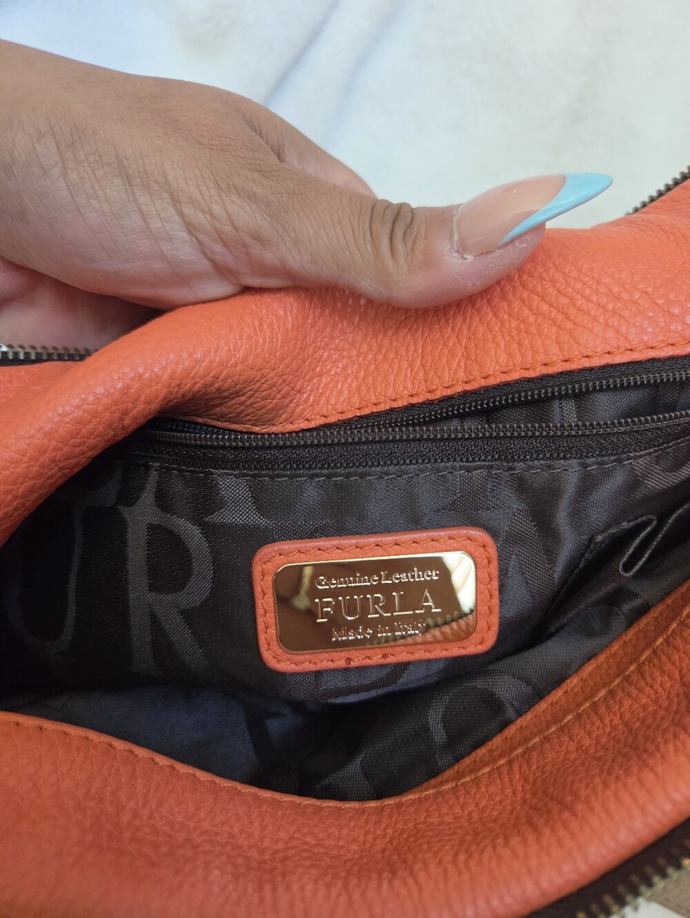 Authentic Furla Tan Leather Shoulder Bag Multi Zip Crossbody Purse - Picture 14 of 15